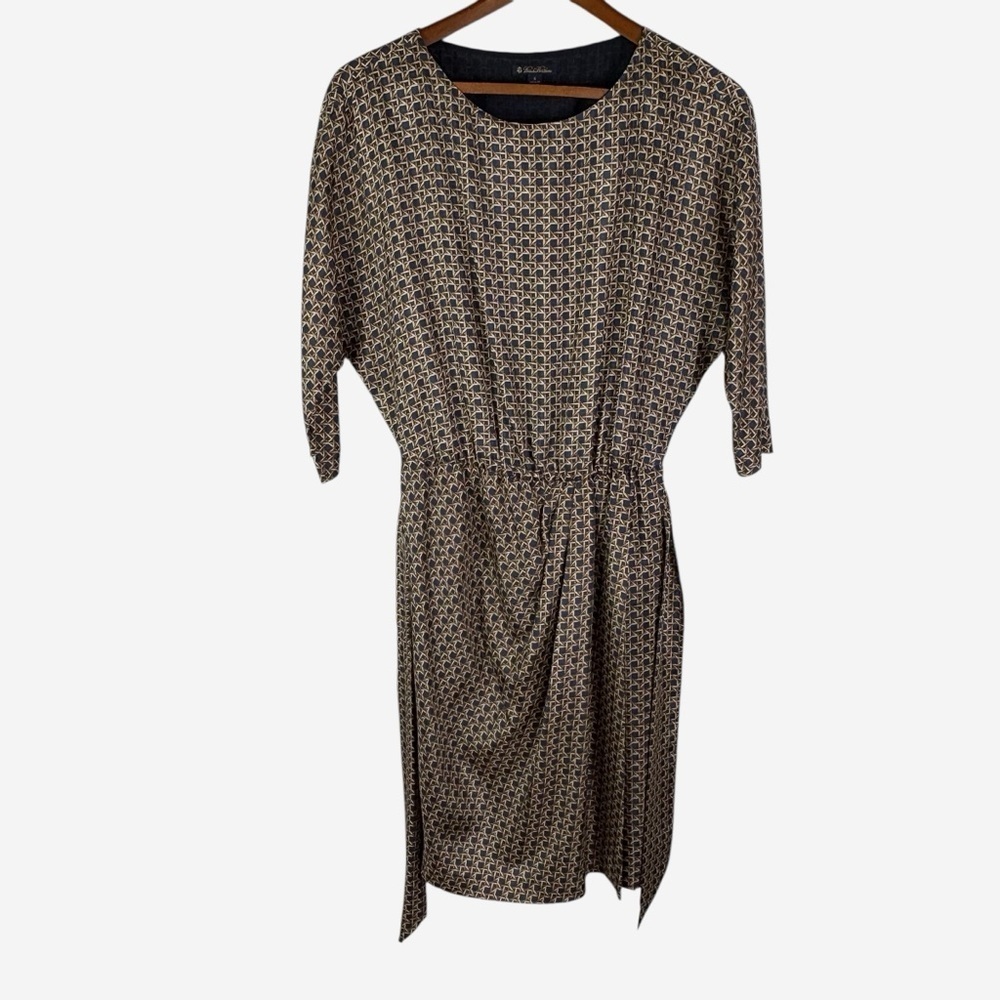 Brooks Brothers Pure Silk Rattan Geometric Print Dress Size 4 Silk Lined Belted - Picture 4 of 13